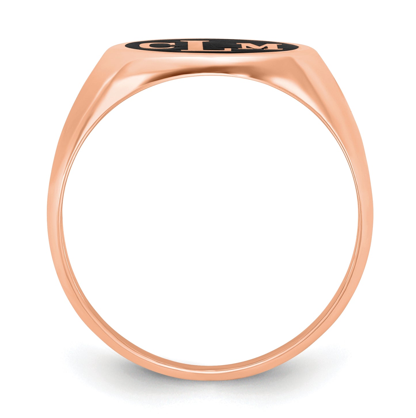 14K Rose Gold Polished with Black Epoxy Background Monogram Signet Ring