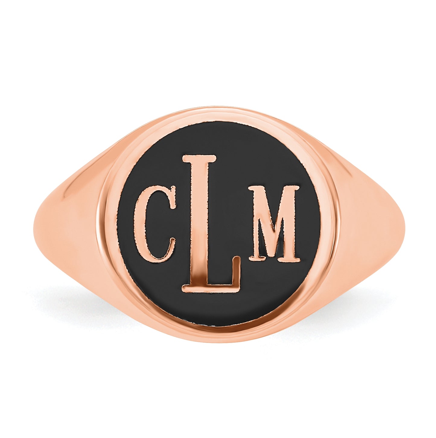Sterling Silver Rose Gold plated Polished with Black Epoxy Background Monogram Signet Ring