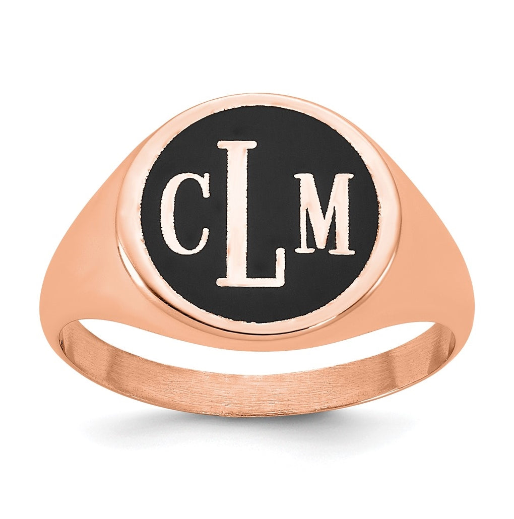 Sterling Silver Rose Gold plated Polished with Black Epoxy Background Monogram Signet Ring