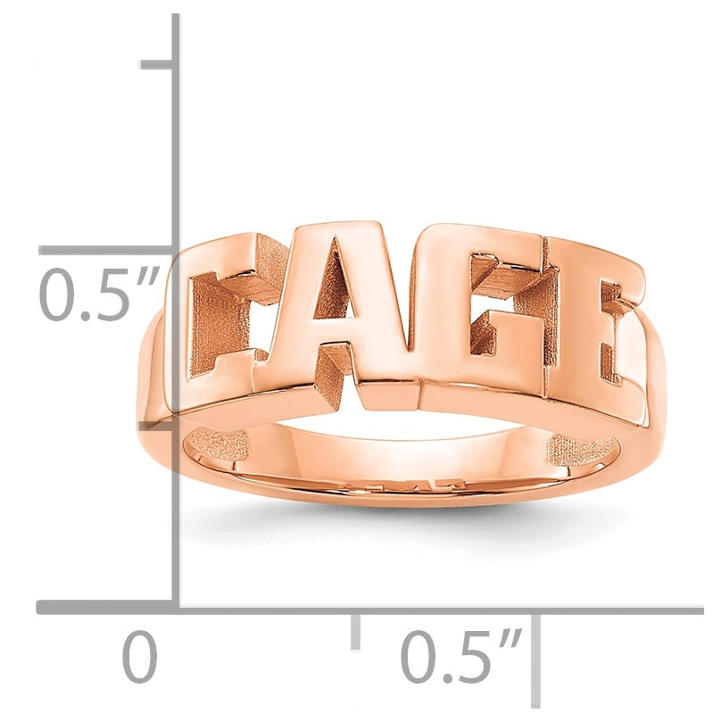 14K Rose Gold Polished Personalized Name Ring,  5mm