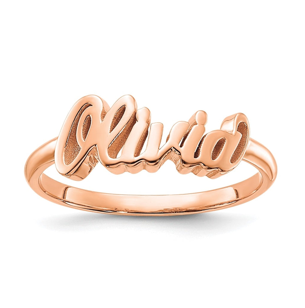 14K Rose Gold Polished Personalized Name Ring,  1.5mm