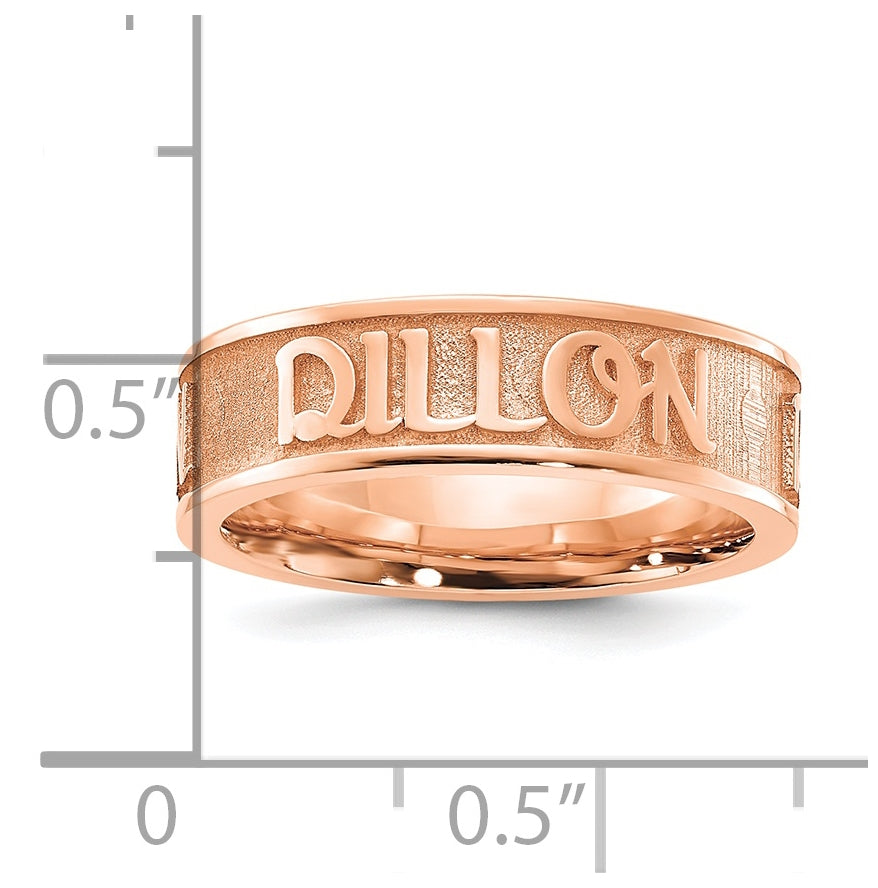 Sterling Silver Rose Gold plated Polished with Sandblast Background Name Ring