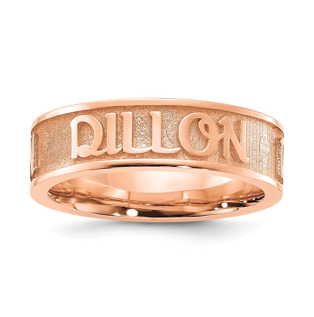 Sterling Silver Rose Gold plated Polished with Sandblast Background Name Ring