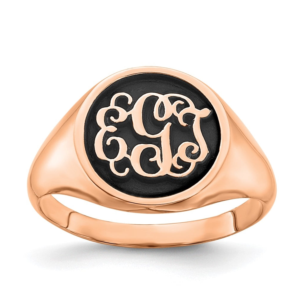 10k Rose Polished & Enameled Monogram Ring