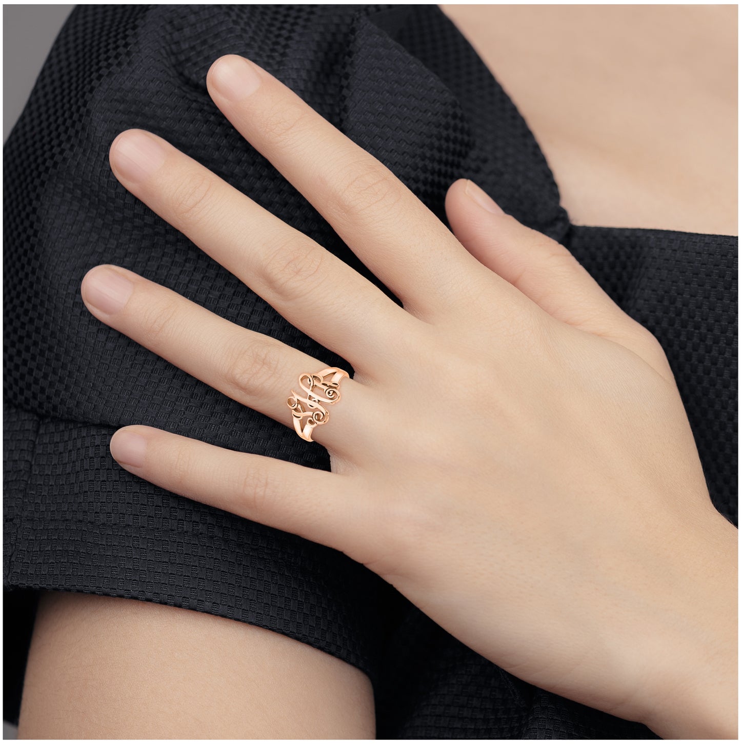 14K Rose Gold Polished Monogram Ring, 10.7mm, 10.7 mm