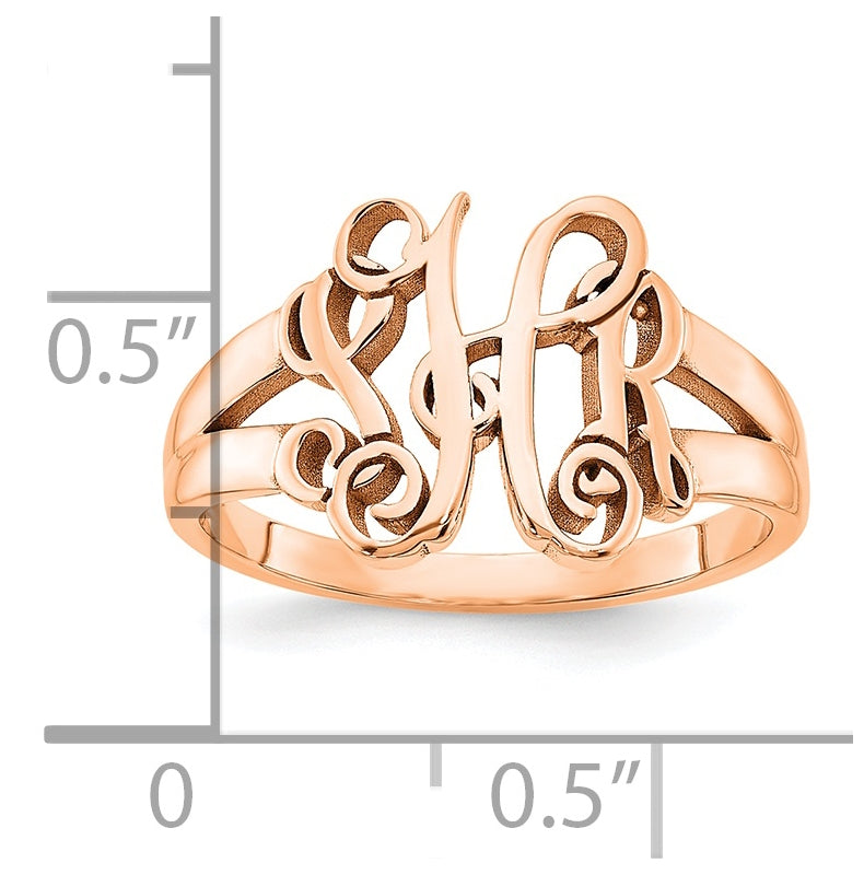 14K Rose Gold Polished Monogram Ring, 10.7mm, 10.7 mm