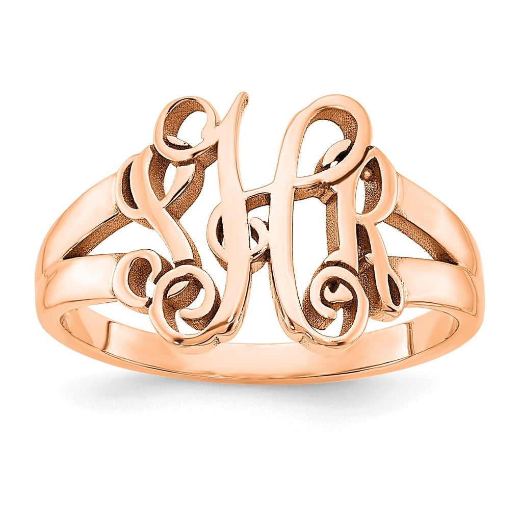 14K Rose Gold Polished Monogram Ring, 10.7mm, 10.7 mm