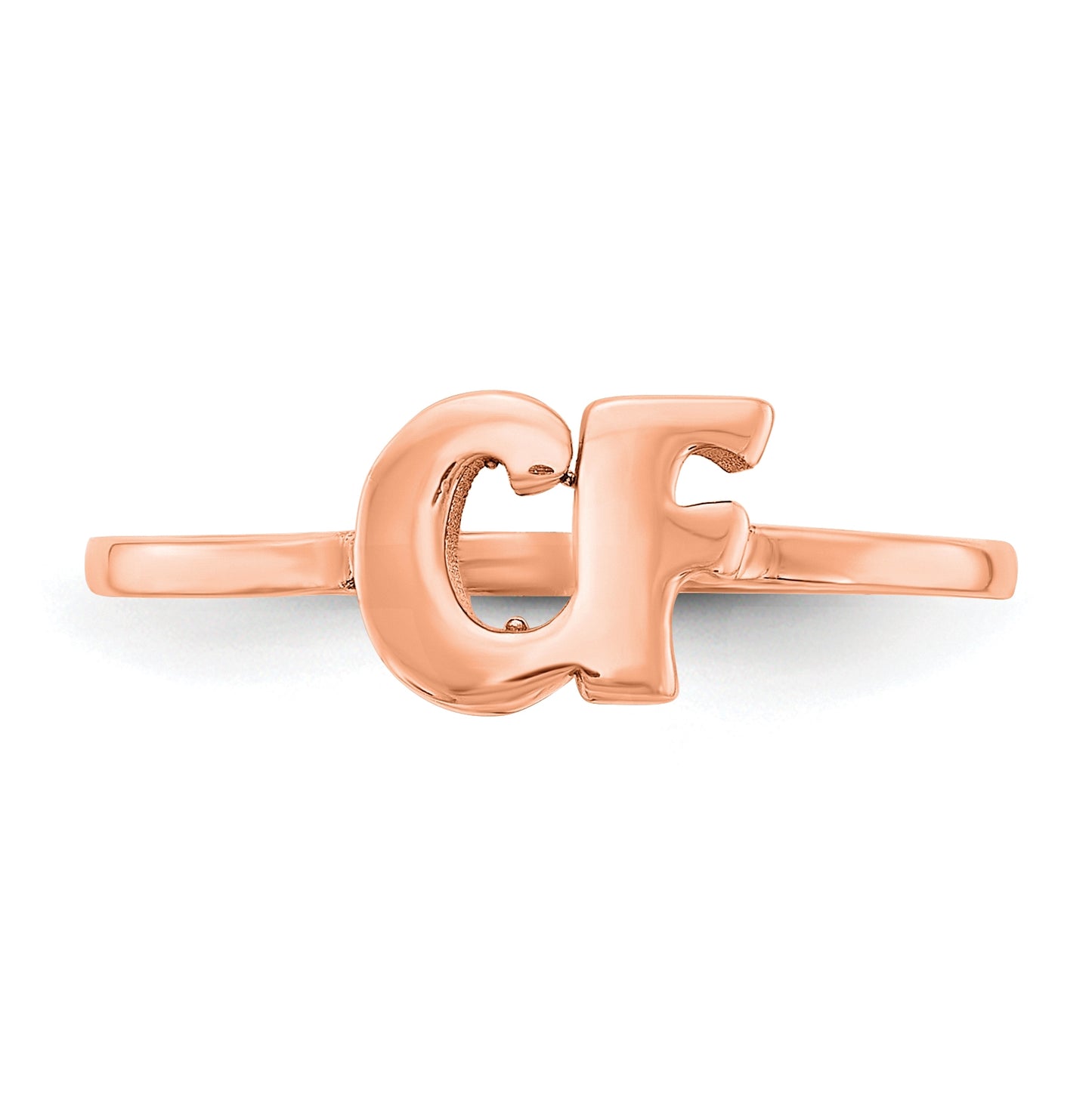 Sterling Silver Rose Gold plated Double Initial Script or Block Font Ring, Size 6