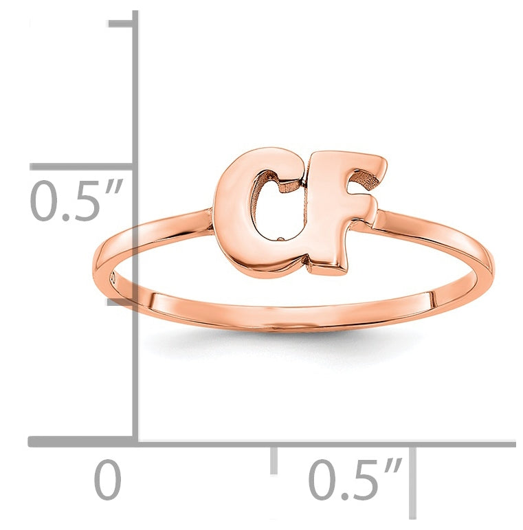 14K Rose Gold Double Initial Script or Block Font Ring, Size 6