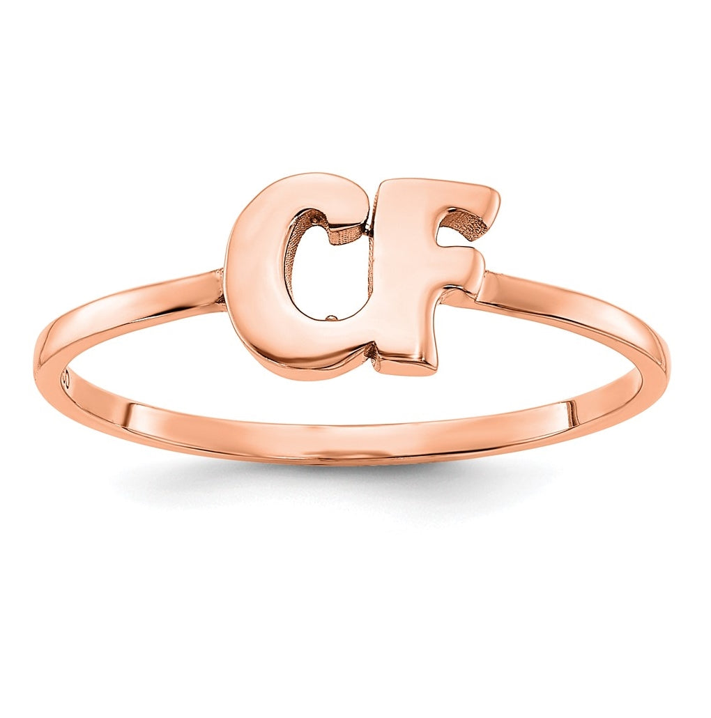 14K Rose Gold Double Initial Script or Block Font Ring, Size 6