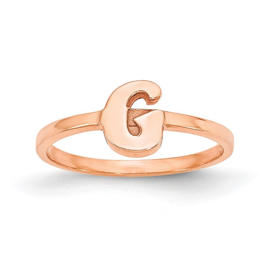 14K Rose Gold Initial Script or Block Font Ring, Size 6