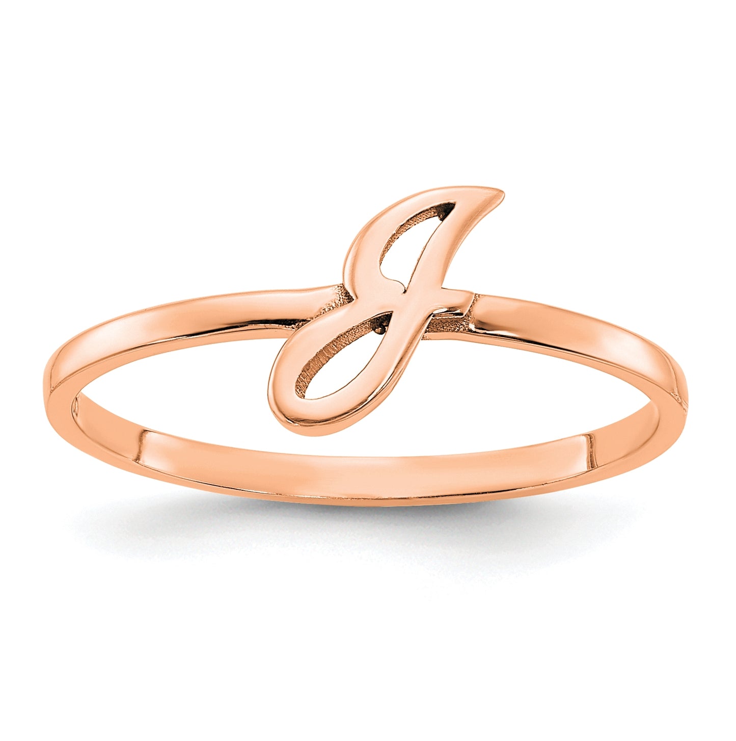 14K Rose Gold Initial Script or Block Font Ring, Size 6