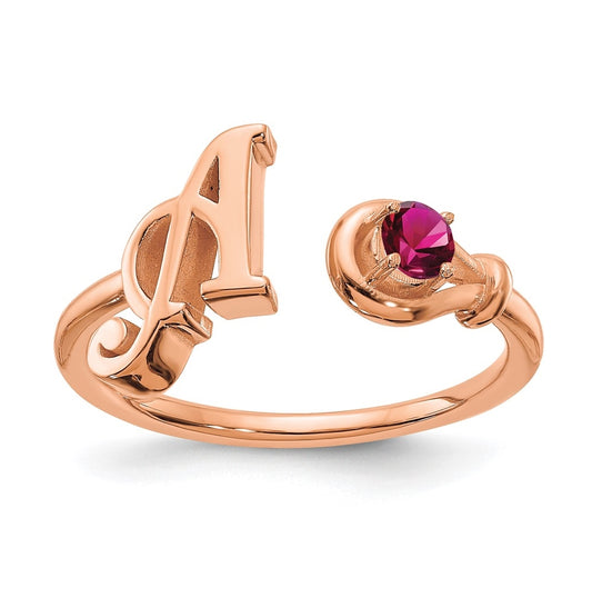 10K Rose Gold Letter A with Birthstone Ring