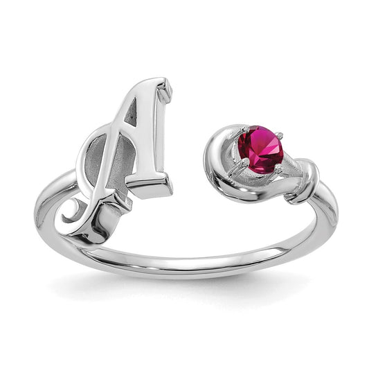 10K White Gold Letter A with Birthstone Ring