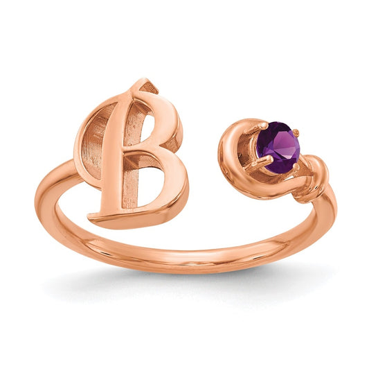 10K Rose Gold Letter B with Birthstone Ring