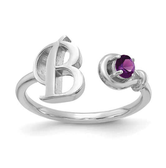 10K White Gold Letter B with Birthstone Ring