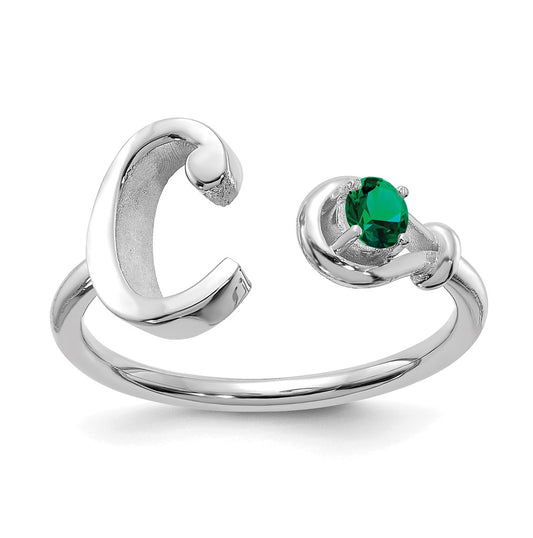 10K White Gold Letter C with Birthstone Ring