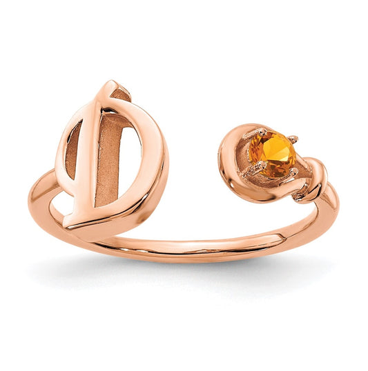 10K Rose Gold Letter D with Birthstone Ring