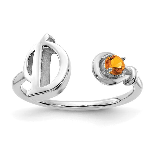 10K White Gold Letter D with Birthstone Ring