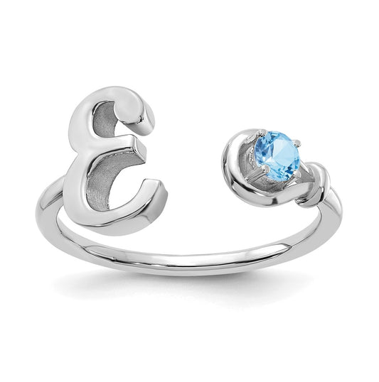 10K White Gold Letter E with Birthstone Ring