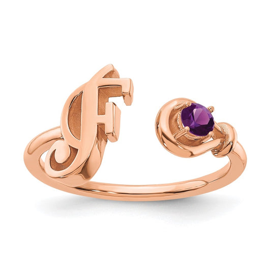 10K Rose Gold Letter F with Birthstone Ring