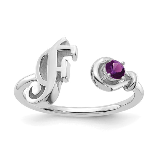 10K White Gold Letter F with Birthstone Ring
