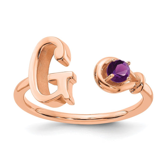 10K Rose Gold Letter G with Birthstone Ring