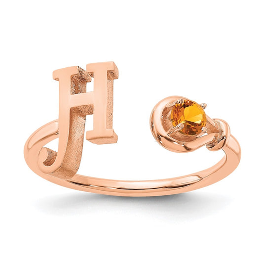 Sterling Silver Rose Gold plated Letter H with Birthstone Ring, Size 8