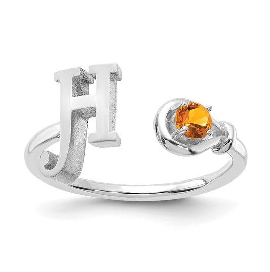 10K White Gold Letter H with Birthstone Ring