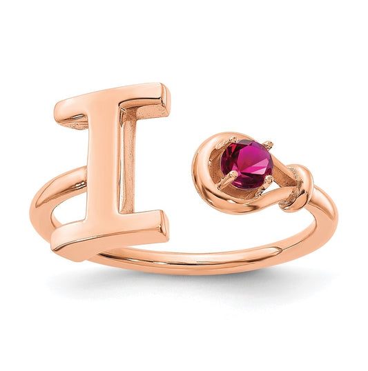 10K Rose Gold Letter I with Birthstone Ring