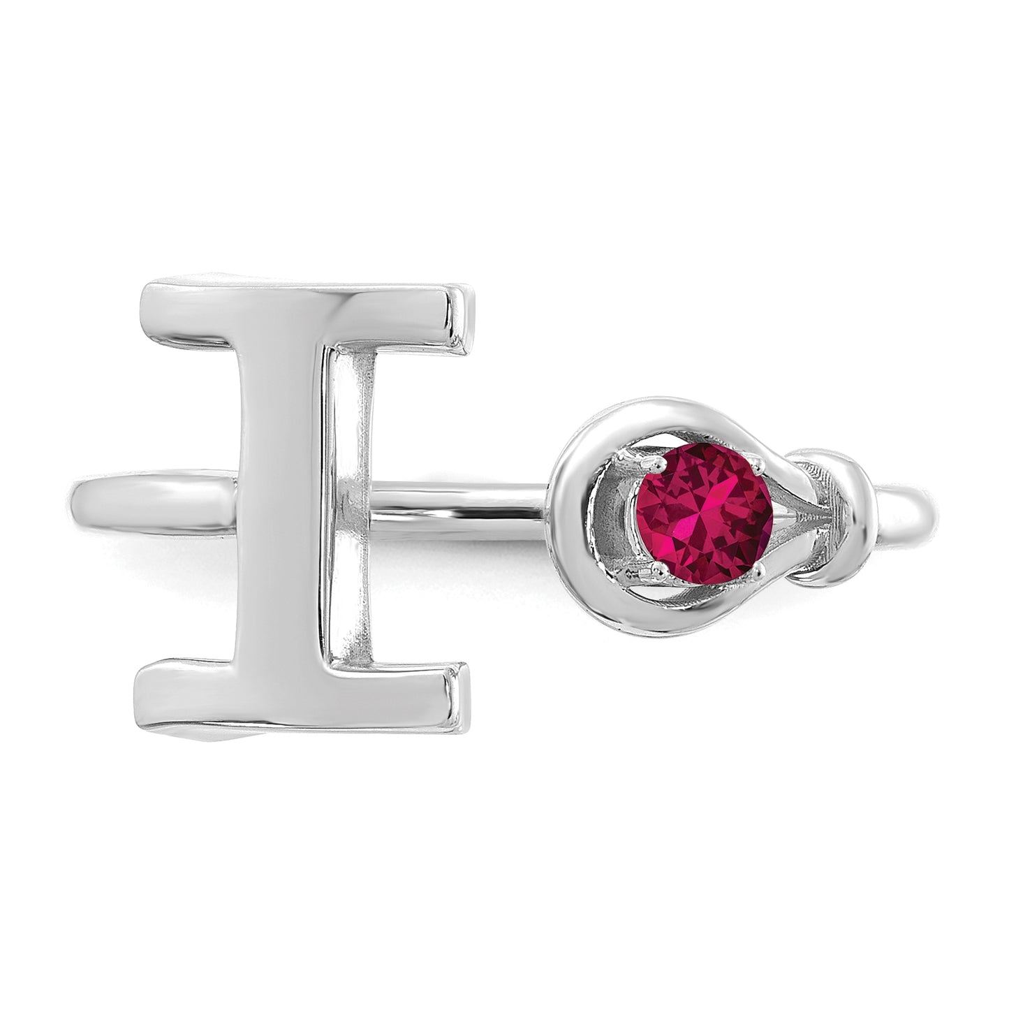 14K White Gold Letter I with Birthstone Ring, Size 7