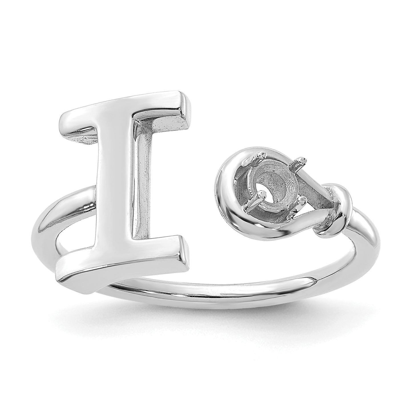 14K White Gold Letter I with Birthstone Ring, Size 7