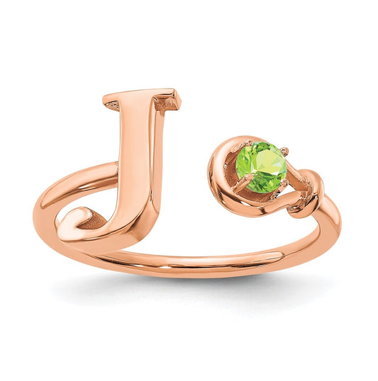 10K Rose Gold Letter J with Birthstone Ring