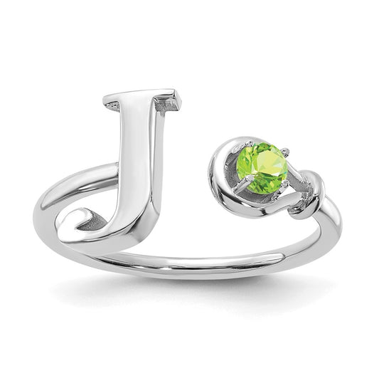 10K White Gold Letter J with Birthstone Ring
