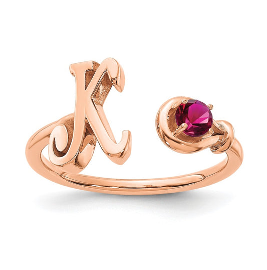 10K Rose Gold Letter K with Birthstone Ring