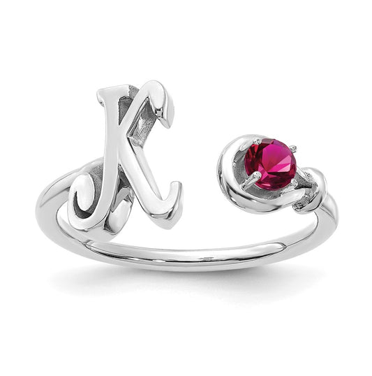 10K White Gold Letter K with Birthstone Ring