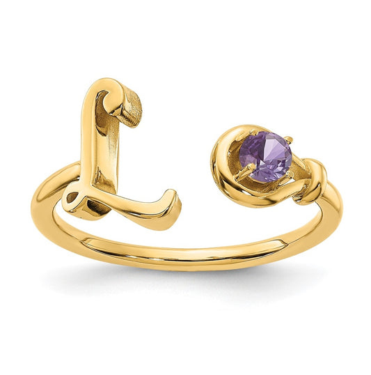 14K Yellow Gold Letter L with Birthstone Ring, Size 7