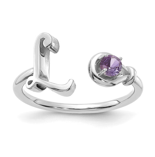 14K White Gold Letter L with Birthstone Ring, Size 7