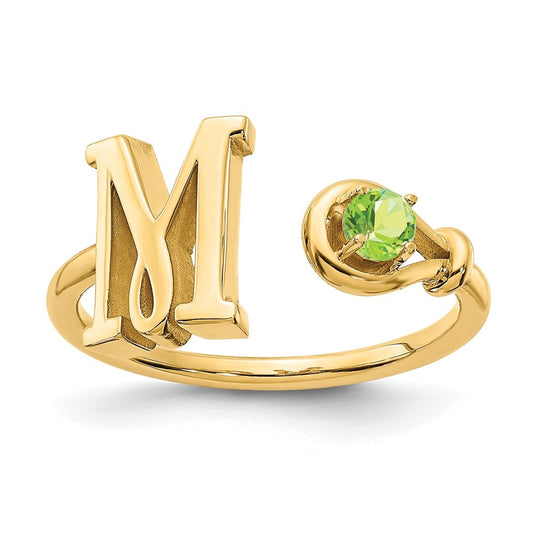 14K Yellow Gold Letter M with Birthstone Ring, Size 7