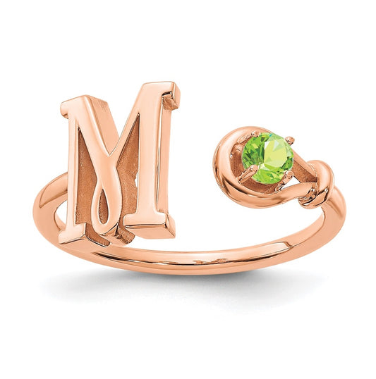 14K Rose Gold Letter M with Birthstone Ring, Size 8