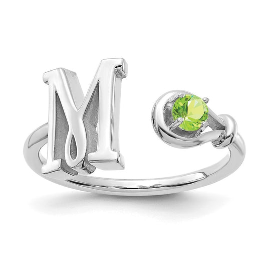 Sterling Silver Rhodium plated Letter M with Birthstone Ring, Size 7