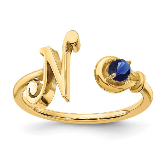 14K Yellow Gold Letter N with Birthstone Ring, Size 7