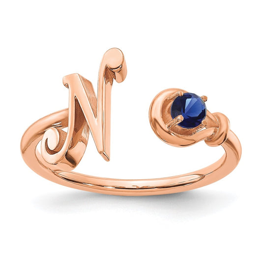 14K Rose Gold Letter N with Birthstone Ring, Size 8