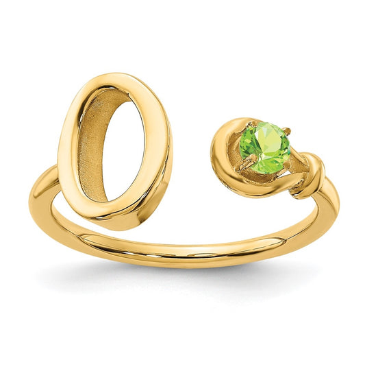 14K Yellow Gold Letter O with Birthstone Ring, Size 7