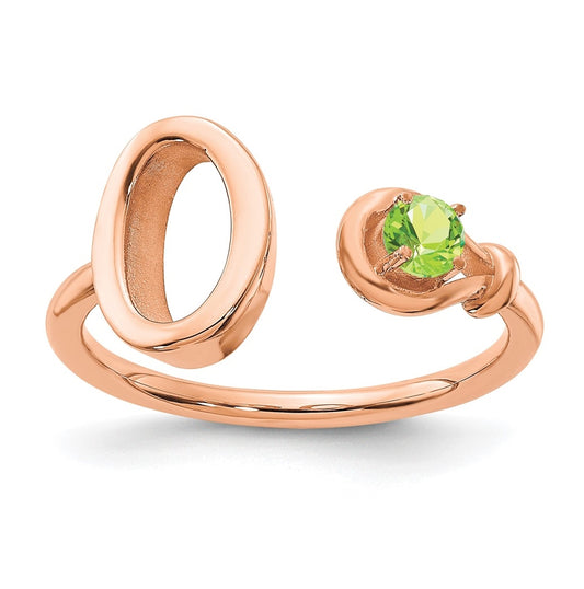 Sterling Silver Rose Gold plated Letter O with Birthstone Ring, Size 8