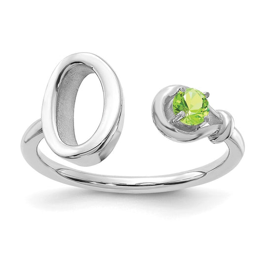 Sterling Silver Rhodium plated Letter O with Birthstone Ring, Size 7