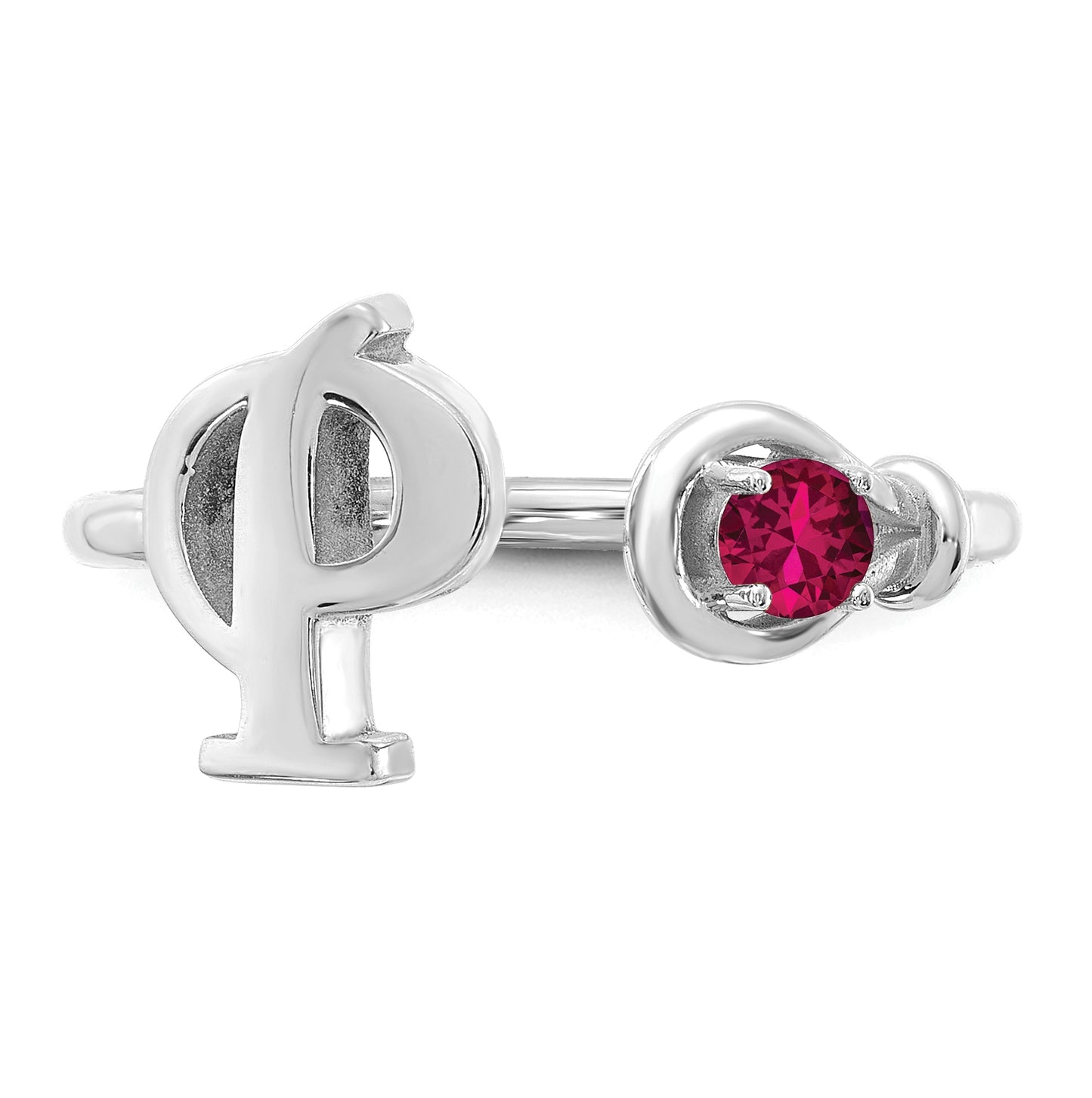 14K White Gold Letter P with Birthstone Ring, Size 7