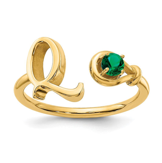 14K Yellow Gold Letter Q with Birthstone Ring, Size 7