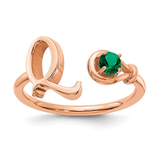 14K Rose Gold Letter Q with Birthstone Ring, Size 8