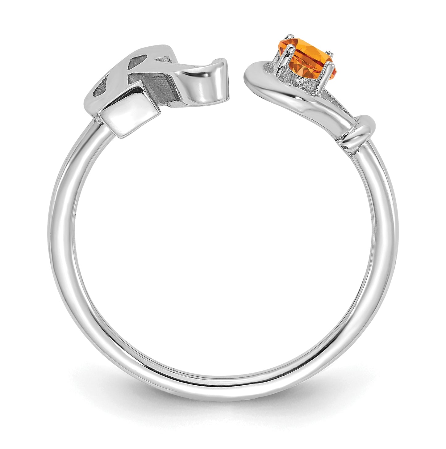 14K White Gold Letter R with Birthstone Ring, Size 7